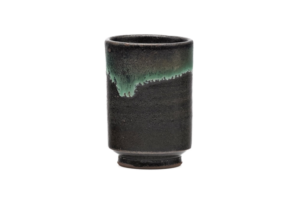 Japanese Teacup - Black Turquoise Glazed Agano-yaki Yunomi - 80ml