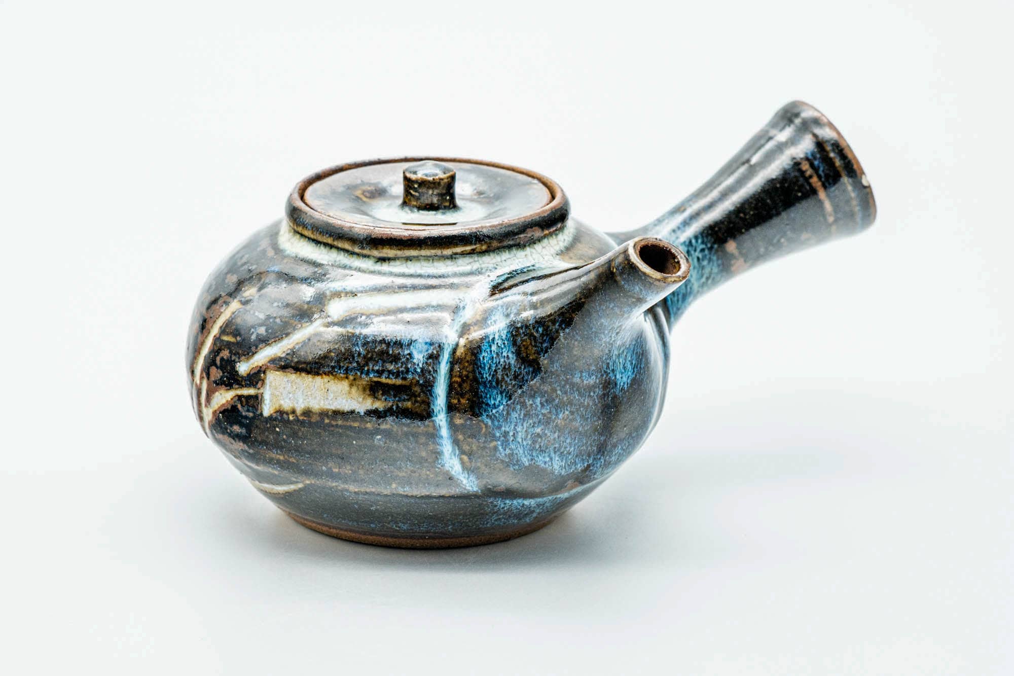 Japanese Kyusu - Spiraling Brown Blue Glazed Do-ake Teapot - 250ml