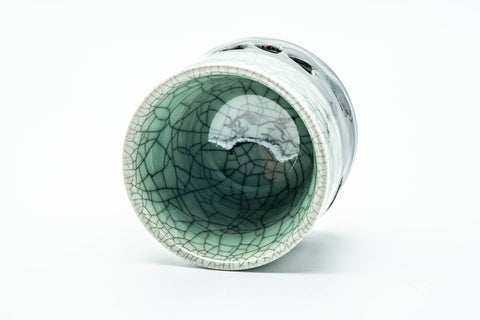 Japanese Teacup - Double-Walled Green Celadon Sakura Obori Soma-yaki Yunomi - 230ml