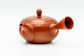 Front three-quarter view of the teapot with the lid on.