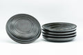 Japanese Chataku - Set of 5 Black Carved Spiraling Wooden Tea Saucers - Tezumi
