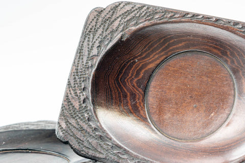 Japanese Chataku - Pair of Patterned Rectangular Wooden Tea Saucers - Tezumi