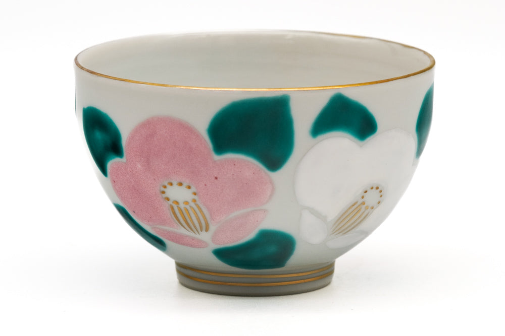 Japanese Teacup - 倉元 真佐夫 Kuramoto Masao - Hand-painted Camellias Kiyomizu Yunomi - 120ml