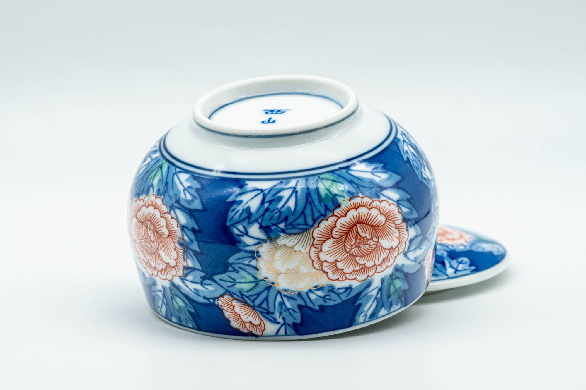 Japanese Teacup - Blue Pink Floral Arita-yaki Lidded Yunomi - 150ml - Tezumi