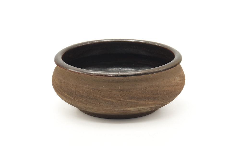 Japanese Kensui - Wide Brown Stoneware Water Bowl - 470ml