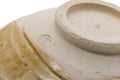 Tezumi — Japanese Matcha Bowl - Yellow Green Spotted Seto-yaki Summer Chawan - 250ml — inverted showing the foot ring