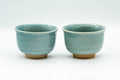 Japanese Teacups - Pair of Celadon Crazed Glazed Yunomi - 125ml - both cups side by side, front view of the pale green celadon glaze