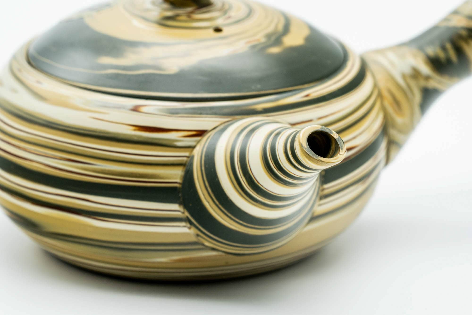 Japanese Kyusu - Green Yellow Nerikomi Tokoname-yaki Debeso Teapot - 230ml