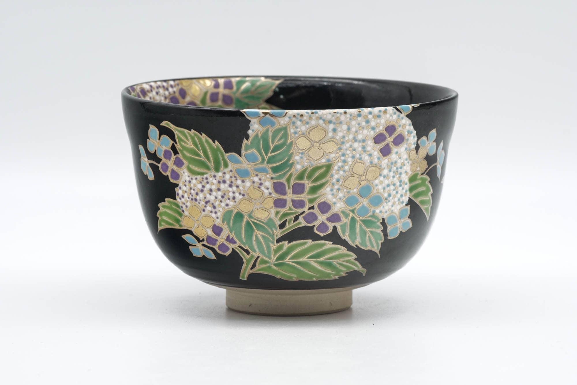 Japanese Matcha Bowl - Black Colourful Floral Kyo-yaki Chawan - 250ml