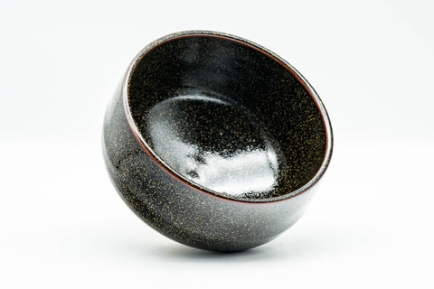 Japanese Matcha Bowl - Black Yellow Speckled Glazed Chawan - 250ml - top-down view into the interior