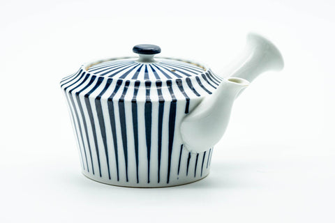 Japanese Kyusu - Blue Striped Weathered Arita-yaki Ceramic Filter Teapot - 300ml