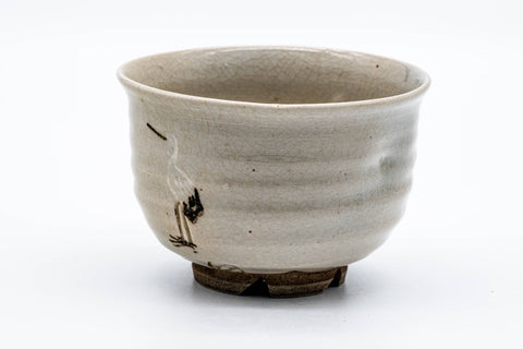 Japanese Matcha Bowl - Beige Standing Crane Thumb-indented Chawan - 200ml