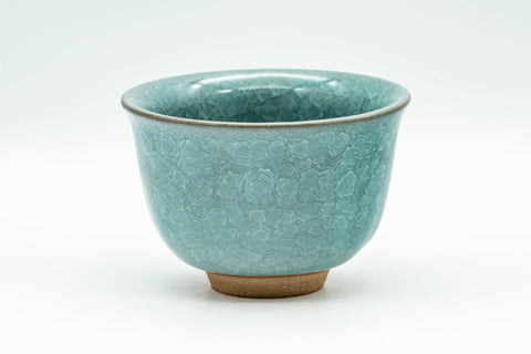 Japanese Teacup - Teal Snowflake Celadon Glazed Yunomi - 150ml - front view of the celadon-glazed teacup
