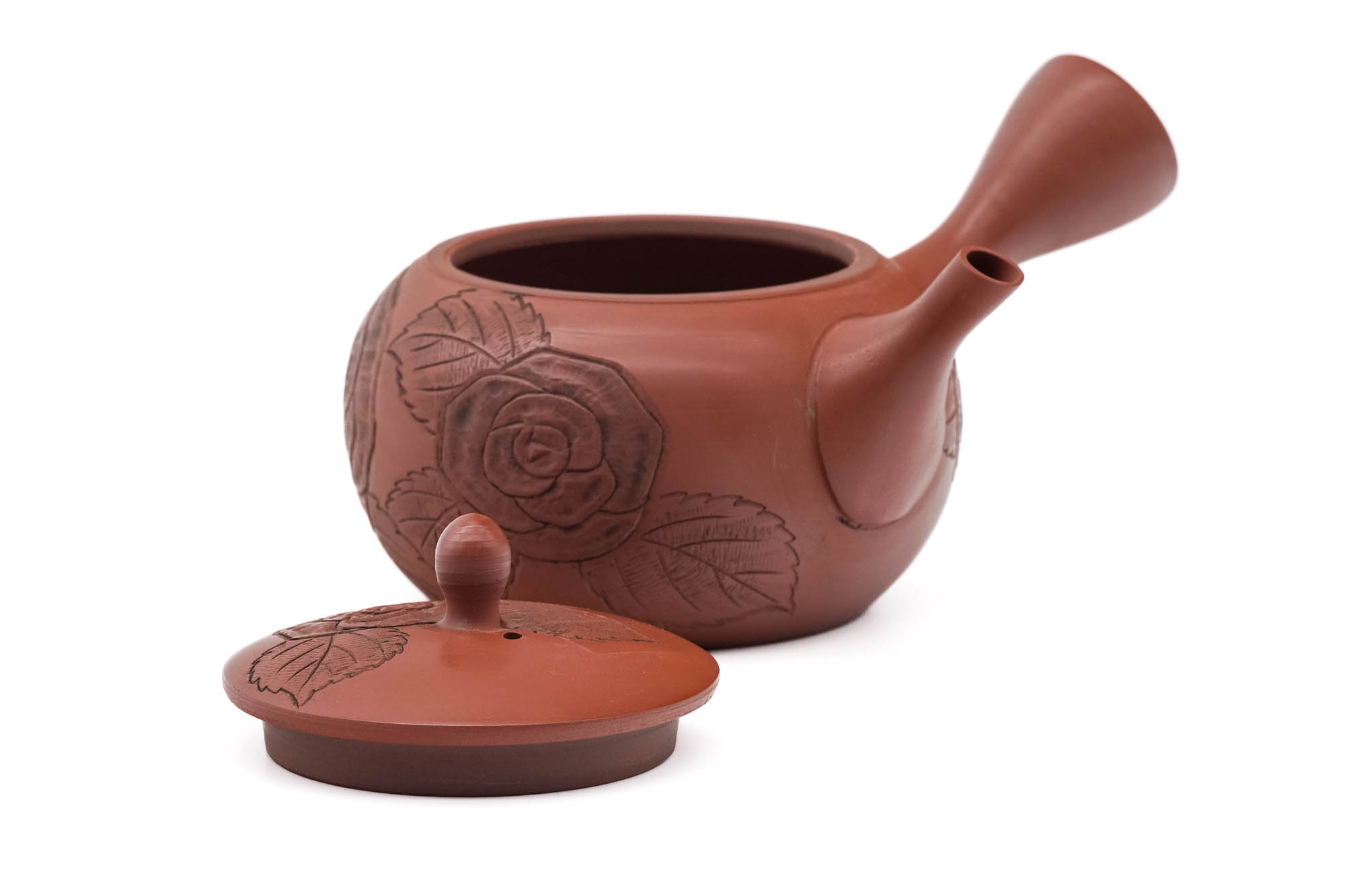 Japanese Kyusu - 玉光 Gyokko Kiln - Camellia Flower Engraved Tokoname-yaki Teapot - 260ml