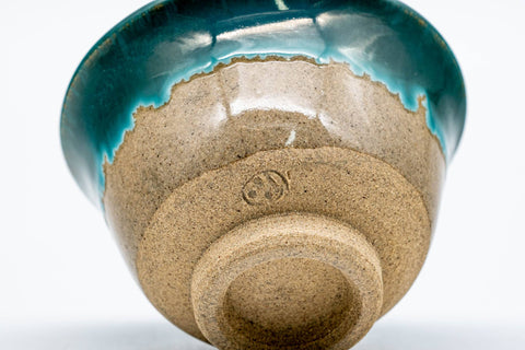 Japanese Teacups - Pair of Beige Green Drip-Glazed Agano-yaki Yunomi - 60ml