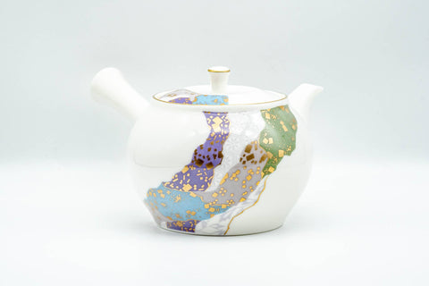 Japanese Kyusu - Wavy Decorated Porcelain Arita-yaki Debeso Teapot - 400ml
