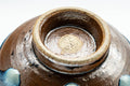 Japanese Teacups - Set of 3 Blue Turquoise Drip-Glazed Yunomi - 90ml - the cups inverted to show the unglazed feet