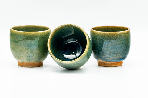 Japanese Teacups - Set of 3 Green Celadon Glazed Guinomi - 40ml