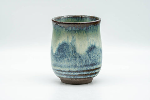 Tezumi — Japanese Teacup - Green White Hare's Fur Drip-Glazed Agano-yaki Yunomi - 175ml — front view