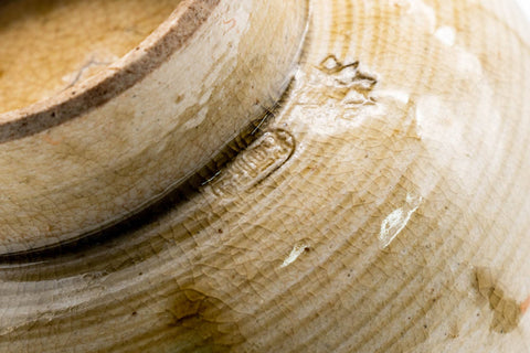 Japanese Matcha Bowl - Crazed Drip-Glazed Yellow Bajyohai Chawan - 300ml