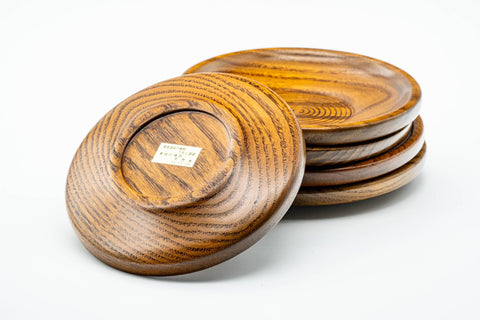 Japanese Chataku - Set of 5 Spiraling Wooden Tea Saucers