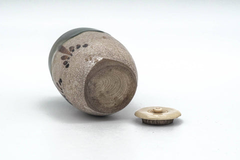 Japanese Chaire - Beige Green Oribe-yaki Tea Jar with Shifuku