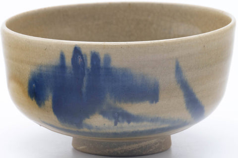 Japanese Matcha Bowl - Abstract Blue Beige Glazed Chawan - 500ml