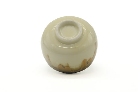 Tezumi — Japanese Teacup - White Yellow Brown Drip-glazed Yunomi - 175ml — top-down view of the interior