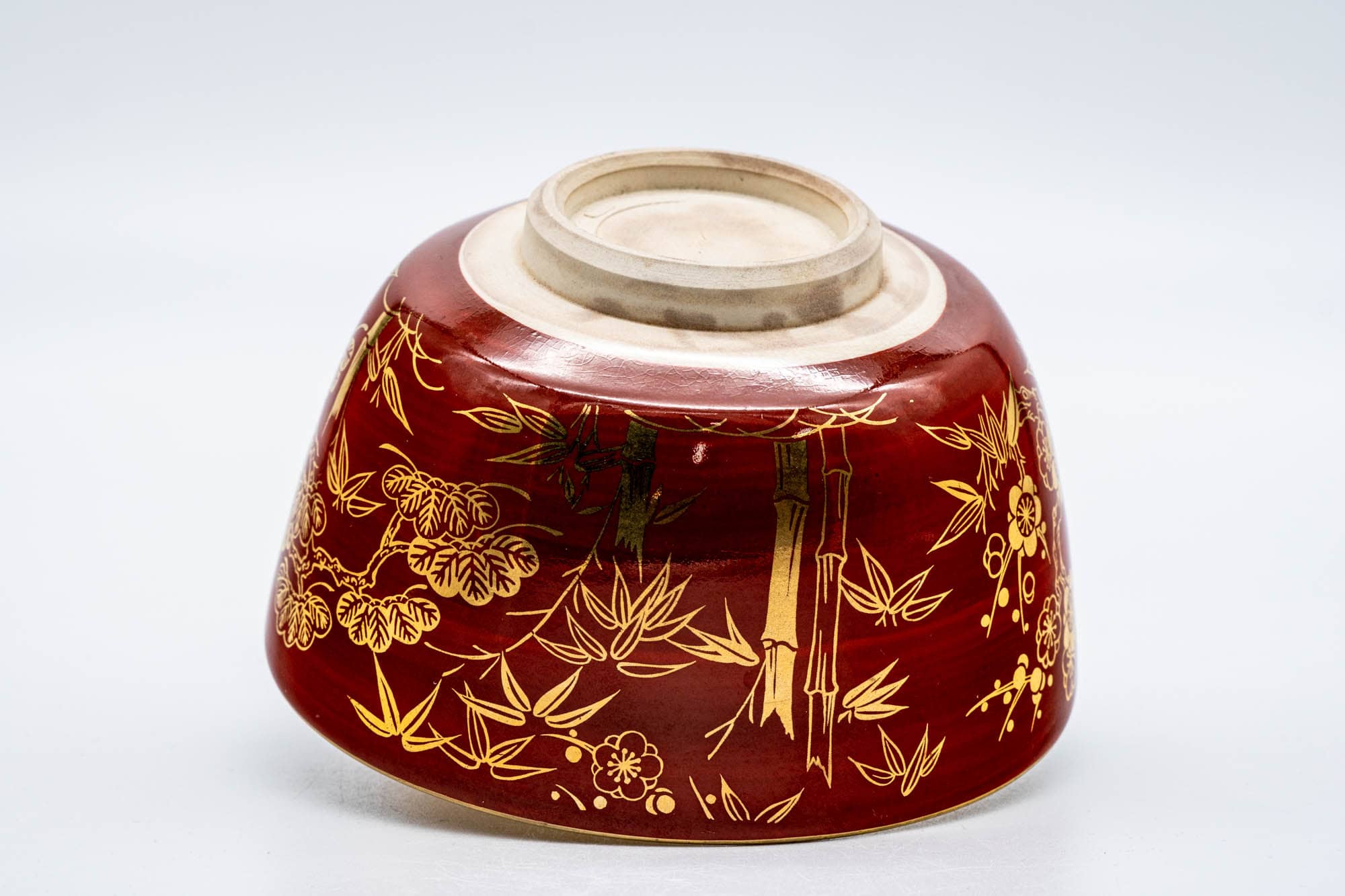 Japanese Matcha Bowl - Bamboo Floral Gold Red Kyo-yaki Chawan - 250ml