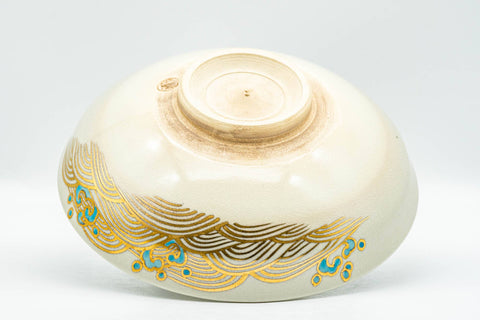 Japanese Matcha Bowl - Gold Wavy Kyo-yaki Summer Chawan - 150ml
