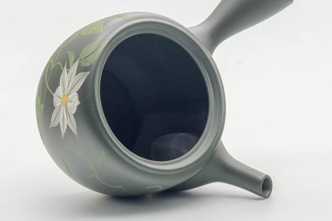 Japanese Kyusu - Floral Green Ryokudei Tokoname-yaki Mesh Teapot - 400ml