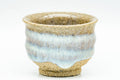 Japanese Teacups - Set of 5 Blue Milky White Drip-Glazed Guinomi - 35ml - close-up of a single cup showing the blue drip glaze