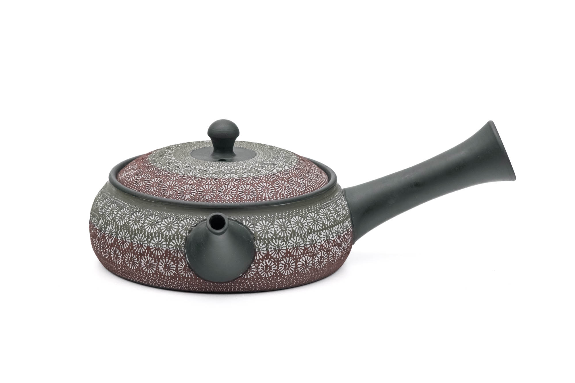 Japanese Kyusu - 磯部輝之 Teruyuki Isobe - Hira-Maru Floral Mishima Tokoname-yaki Teapot - 280ml