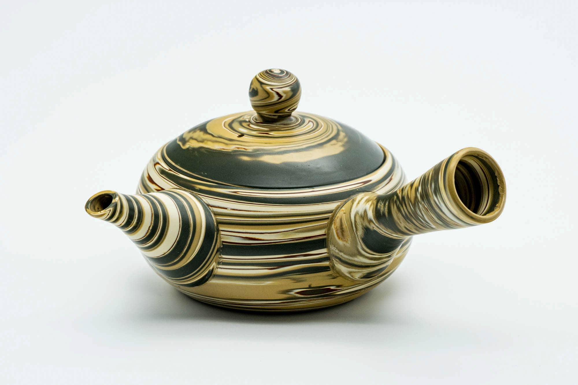 Japanese Kyusu - Green Yellow Nerikomi Tokoname-yaki Debeso Teapot - 230ml
