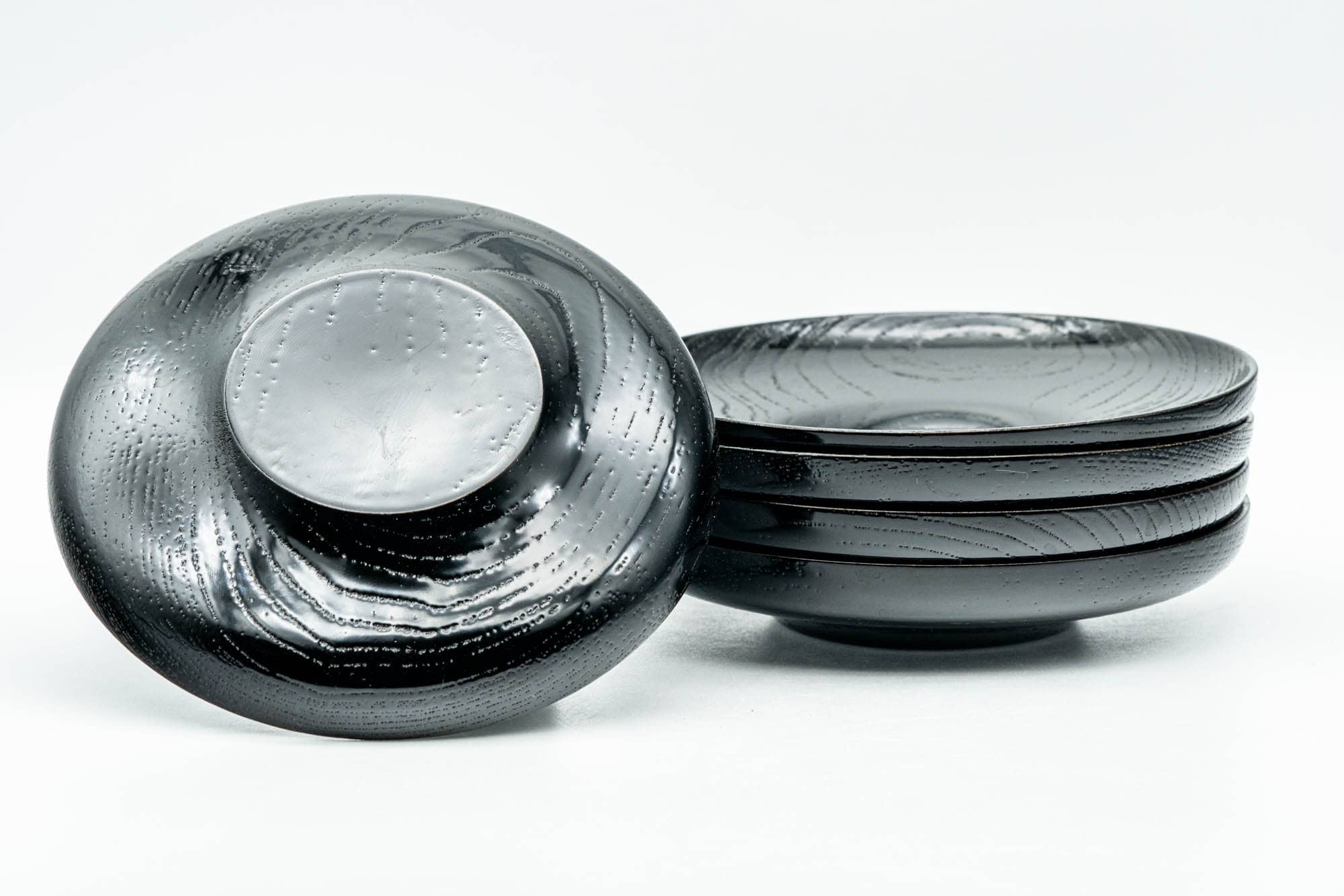 Japanese Chataku - Set of 5 Black Wooden Tea Saucers - Tezumi