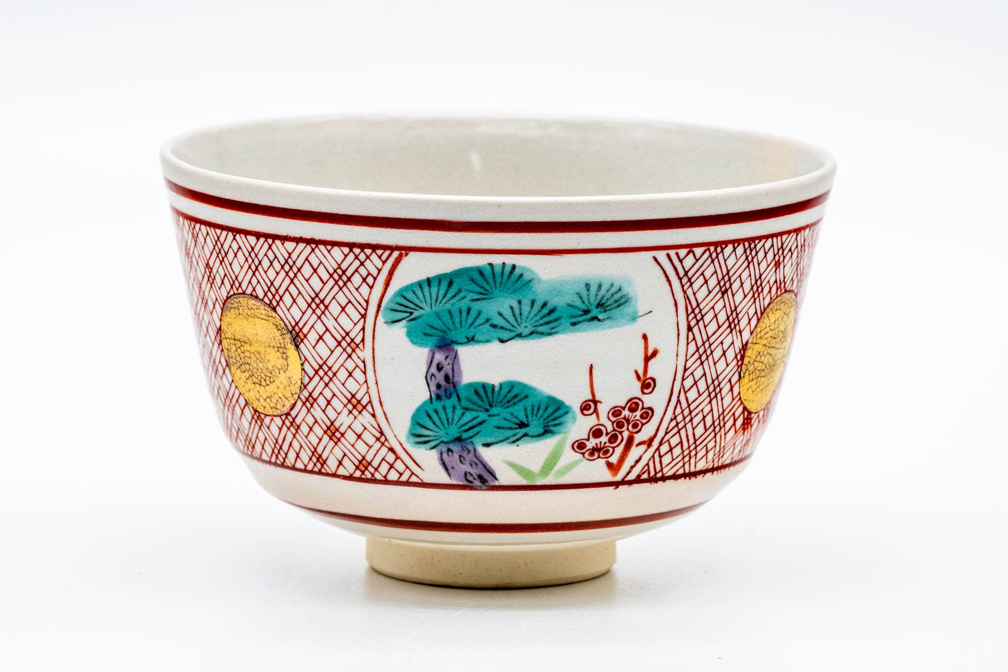 Japanese Matcha Bowl - Geometric Pine Trees Shibukusa-yaki Chawan - 400ml