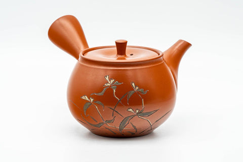 Japanese Kyusu - 高資窯 Takasuke Kiln - Floral Red Shudei Tokoname-yaki Sasame Filter Teapot - 350ml
