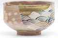 Tezumi — Japanese Matcha Bowl - Beige Pink Gohonte Seigaiha Kyo-yaki Chawan - 300ml — closeup of the glaze