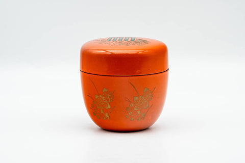 Japanese Natsume - Gold Floral Orange Lacquered Matcha Tea Canister - 100ml
