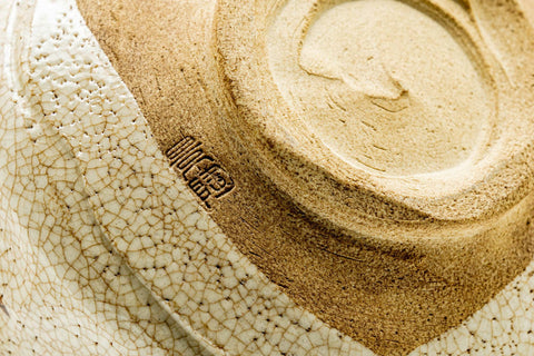 Japanese Matcha Bowl - Beige Green Glazed Oribe-yaki Chawan - 350ml