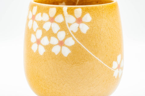 Japanese Teacup - Floral Yellow Celadon Glazed Yunomi - 170ml