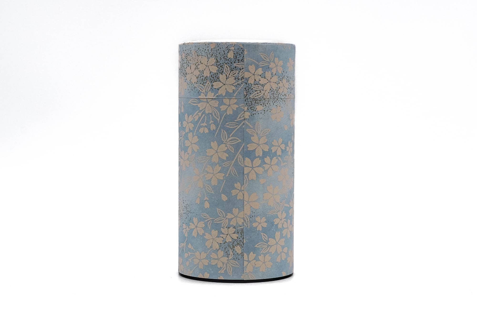 Japanese Chazutsu - 江東堂 Kotodo - Blue Beige Floral Sakura Washi Wrapped Metal Tea Canister - 200g