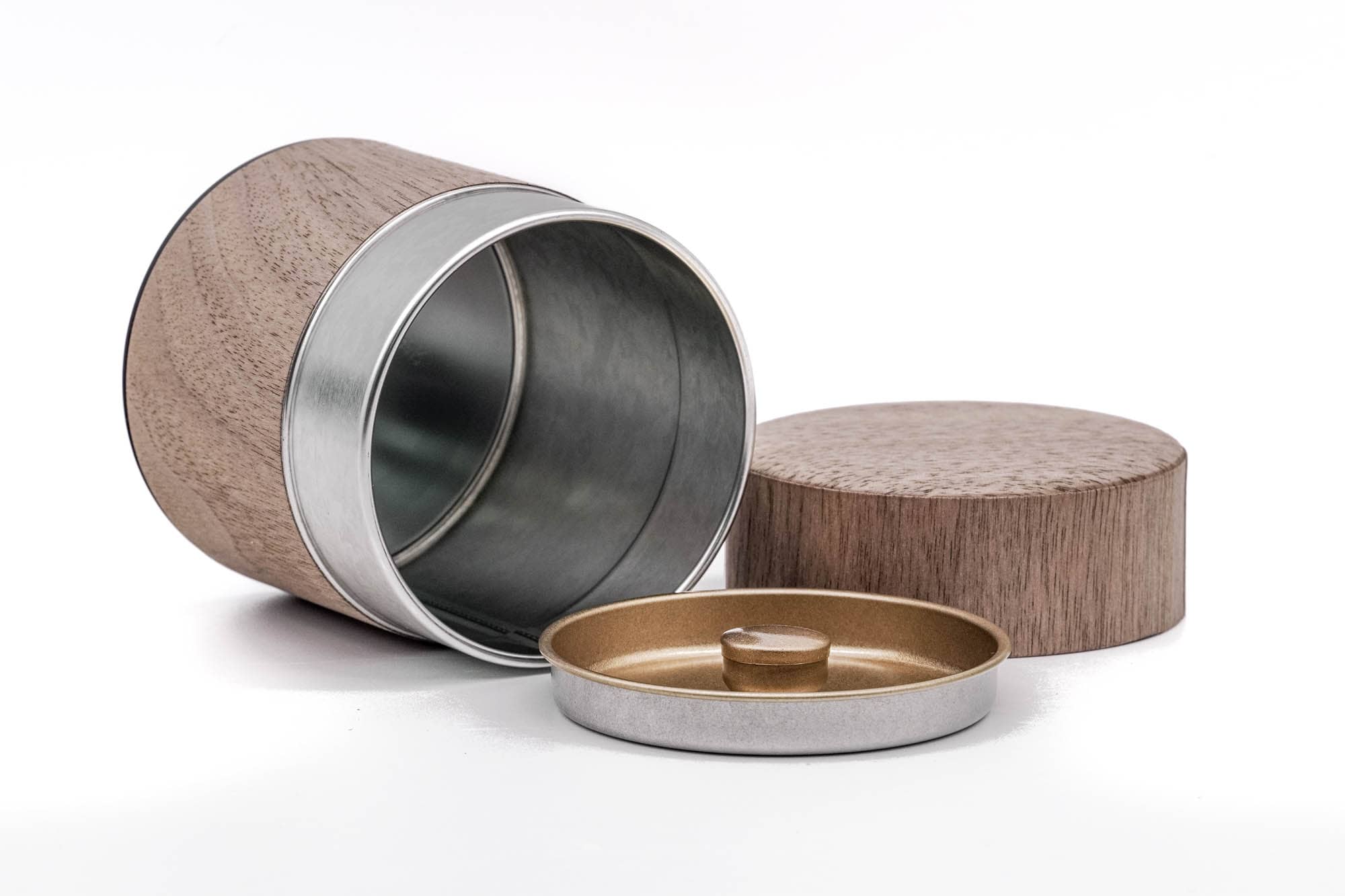 Japanese Chazutsu - 江東堂 Kotodo - Natural Wood Walnut Wrapped Metal Tea Canister - 100g