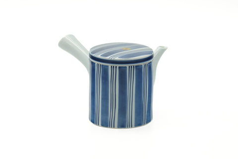 Tezumi — Japanese Tea Set - Blue White Arita Porcelain Kyusu Teapot with 5 Yunomi Teacups — the full set arranged together