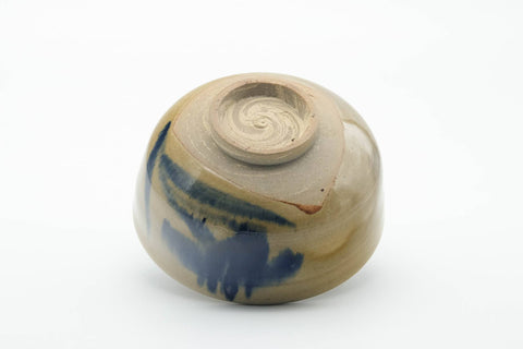Japanese Matcha Bowl - Abstract Blue Beige Glazed Chawan - 500ml