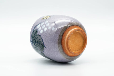 Japanese Teacup - Grapevine Purple Celadon Glazed Large Yunomi - 250ml - cup on its side showing the unglazed clay foot