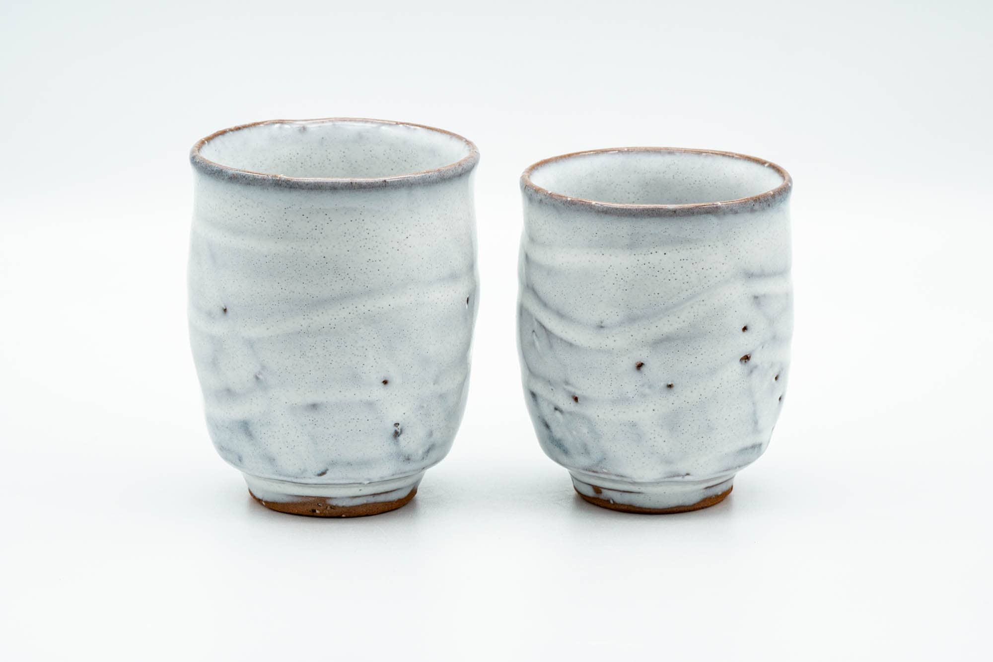 Japanese Teacups - Pair of Milky White Glazed Wavy Meoto Yunomi - Tezumi