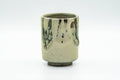 Japanese Teacup - Sage Green Thick Drip-Glazed Yunomi - 110ml - front view of the cylindrical teacup