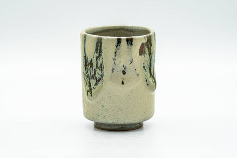 Japanese Teacup - Sage Green Thick Drip-Glazed Yunomi - 110ml - front view of the cylindrical teacup