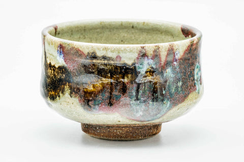 Japanese Matcha Bowl - Abstract Green Purple Drip-Glazed Chawan - 400ml